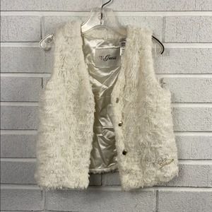 Guess Girls Cream Color Faux Fur Vest size 5-6